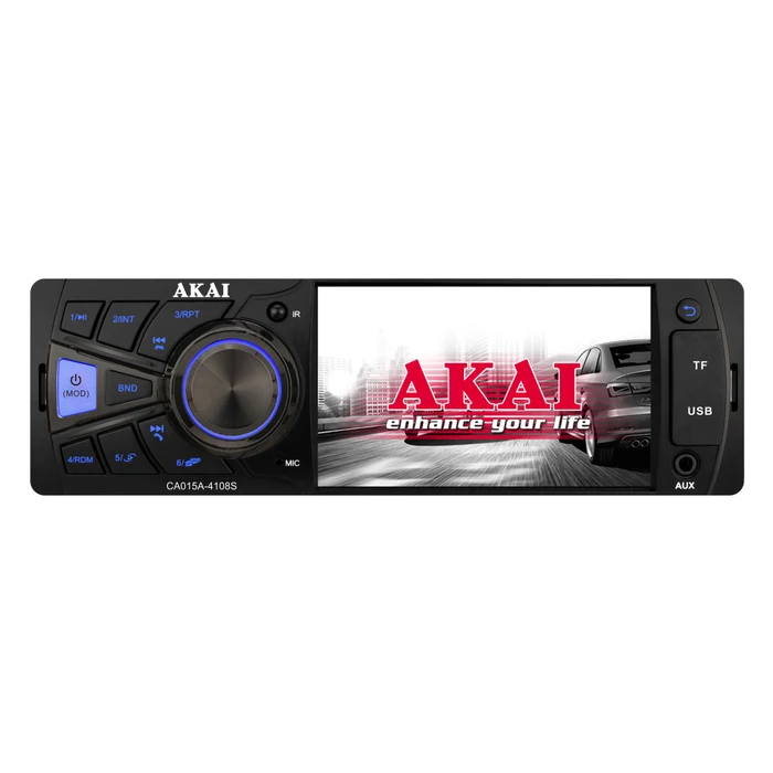 Player auto Akai CA015A-4108S, MP3, radio auto, 4 x 25 W, 1 DIN, Bluetooth, USB, SD / MMC card reader, Aux in, egalizator, display TFT 4 inch, telecomanda
