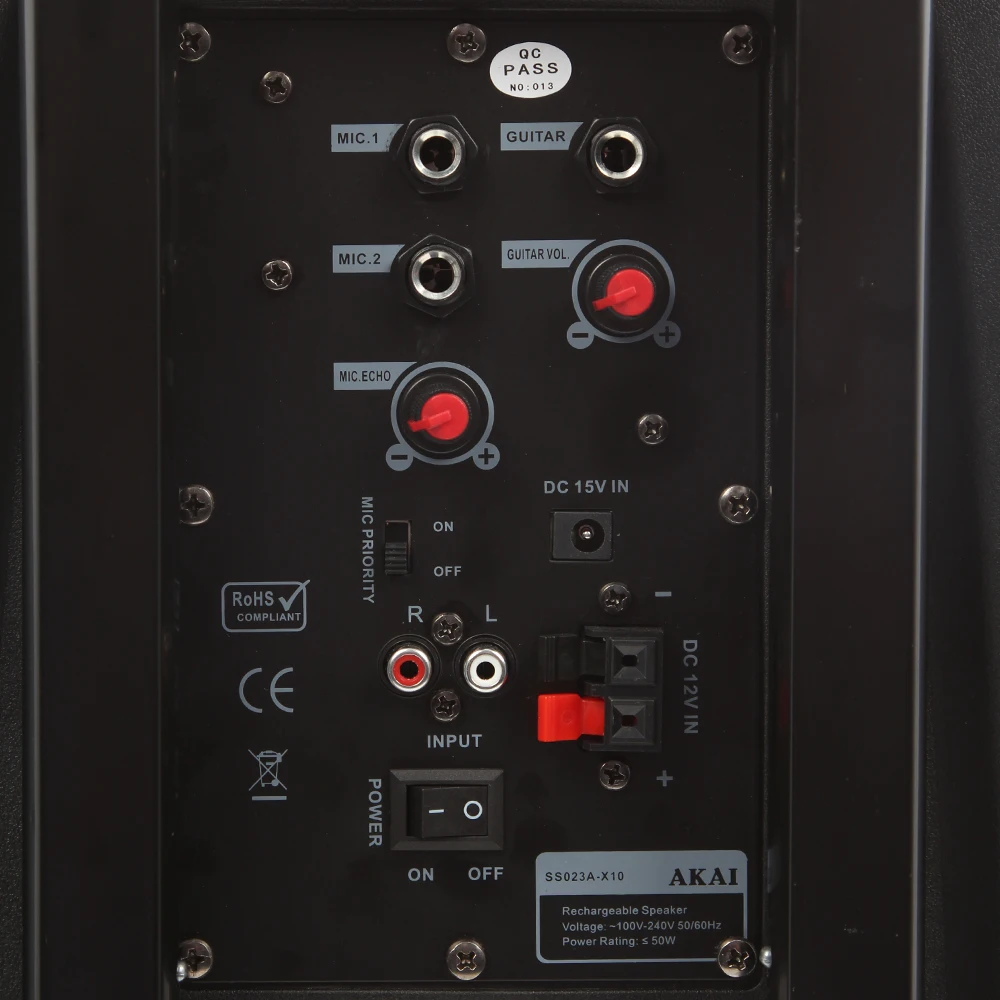 Boxa portabila activa Akai SS023A-X10, 50 W/120W, Bluetooth, USB, slot card SD, Aux in, negru, microfon, telecomanda - imagine 5